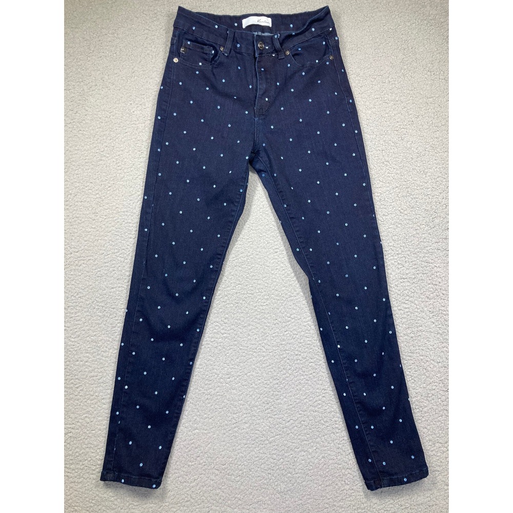 KanCan Jeans Womens 27 Blue Polka Dot Skinny Mid Rise Stretch Preppy Denim